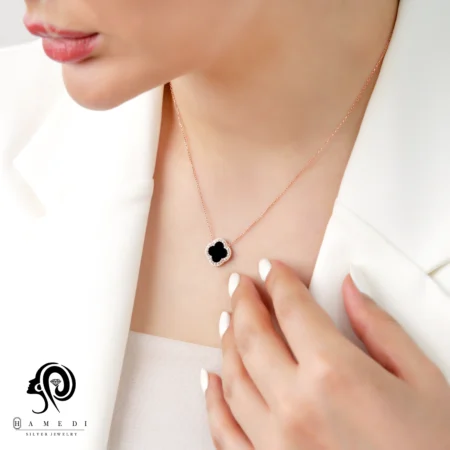 گردنبند نقره زنانه ونکلیف رزگلد مدل KEC C28 R