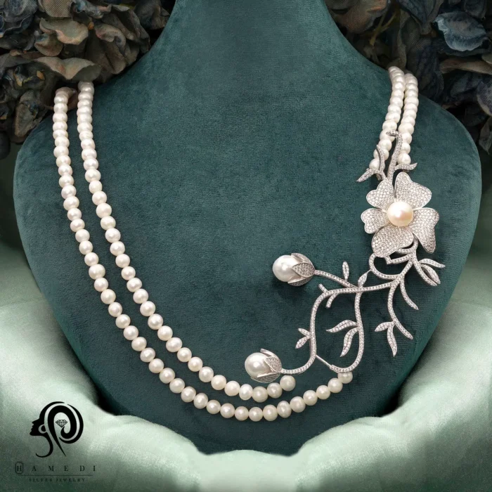 گردنبند مروارید نقره زنانه دو شطه ای مدل KEY 1