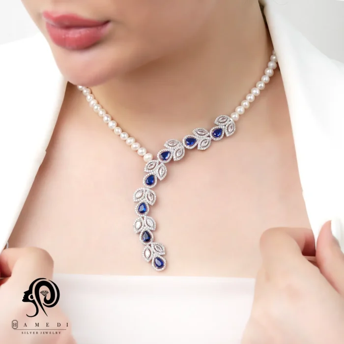 گردنبند مروارید نقره زنانه تک شطه ای مدل KEY 2
