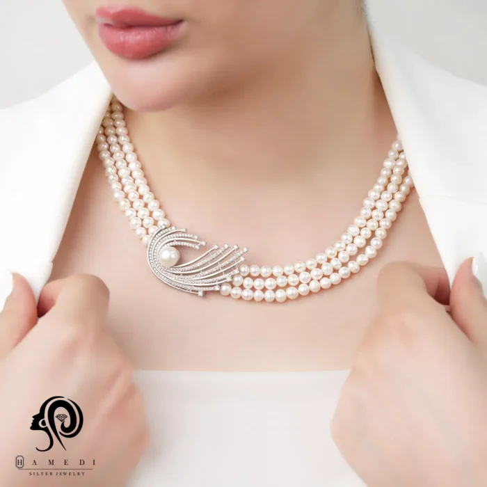 گردنبند مروارید نقره زنانه سه شطه ای مدل KEY 4