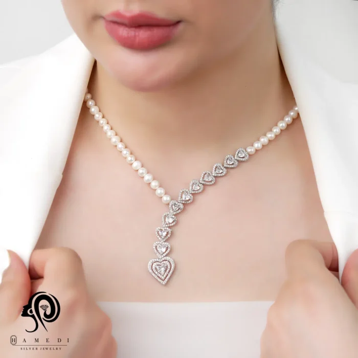 گردنبند مروارید نقره زنانه تک شطه ای مدل KEY 5