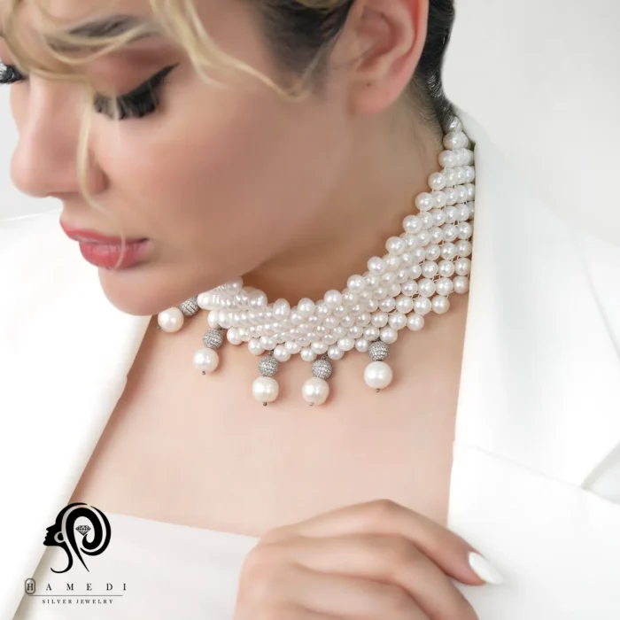 گردنبند نقره زنانه مروارید چوکر (طوق) مدل KEY 6