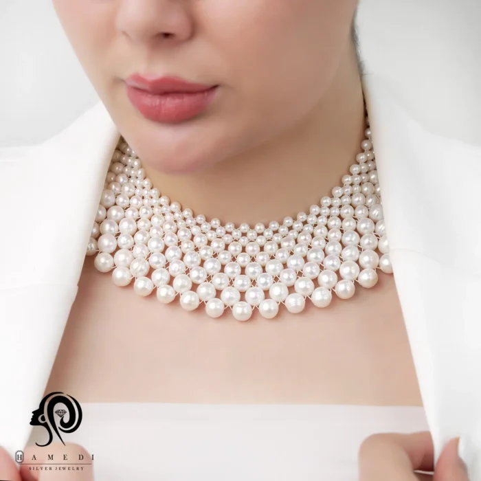 گردنبند مروارید نقره زنانه طوق مدل KEY 8