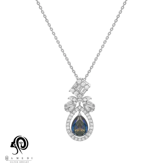 مدال نقره زنانه نگین رنگی مدل MI R37