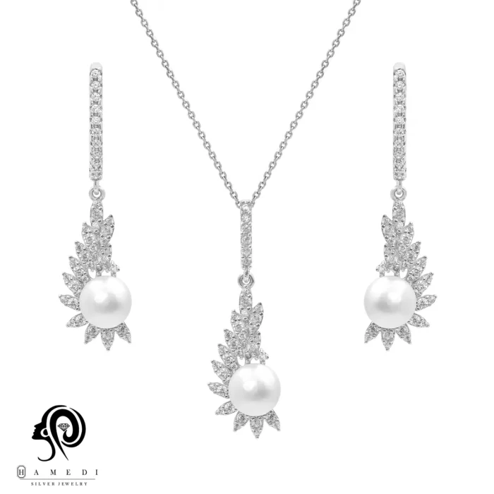 نیم ست نقره زنانه مروارید دار مدل NI Y6