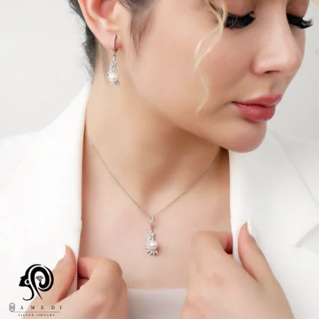 نیم ست نقره زنانه مروارید دار مدل NI Y6