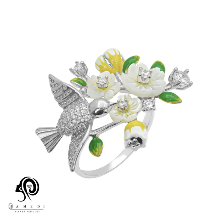 انگشتر نقره زنانه صدفی گنجشک مدل RE C11