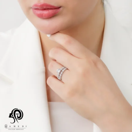 انگشتر نقره زنانه دوتیکه فلاور مدل RI F60