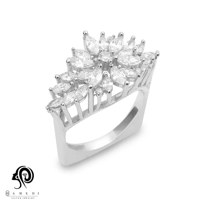 انگشتر نقره زنانه مجلسی جواهری مدل RI K71