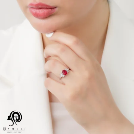 انگشتر نقره زنانه نگین رنگی مدل RI R196