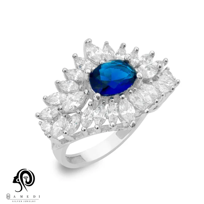 انگشتر نقره زنانه نگین رنگی مدل RI R197