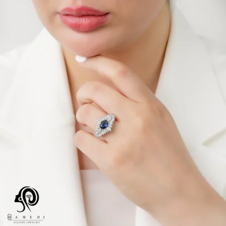 انگشتر نقره زنانه نگین رنگی مدل RI R197