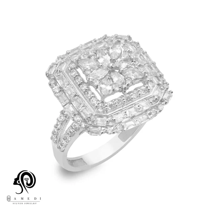 انگشتر نقره زنانه مجلسی جواهری مدل RIL D10