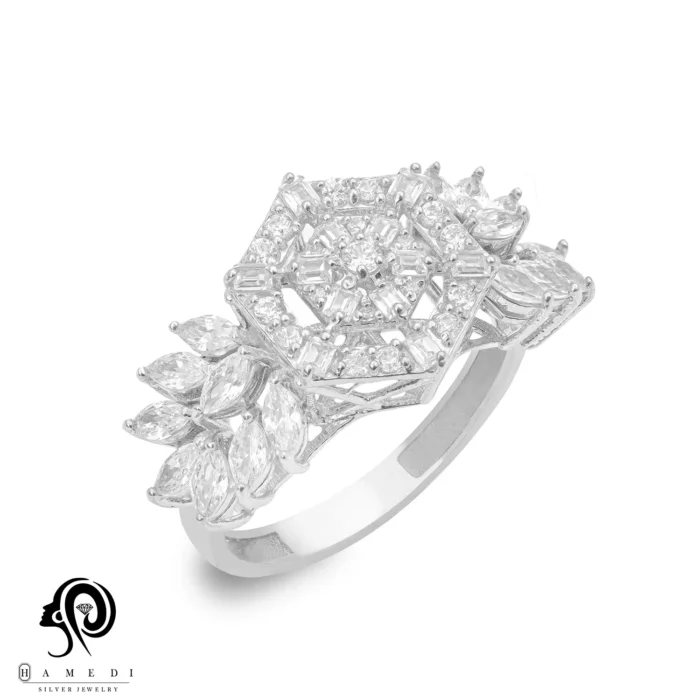 انگشتر نقره زنانه مجلسی جواهری مدل RIL D6