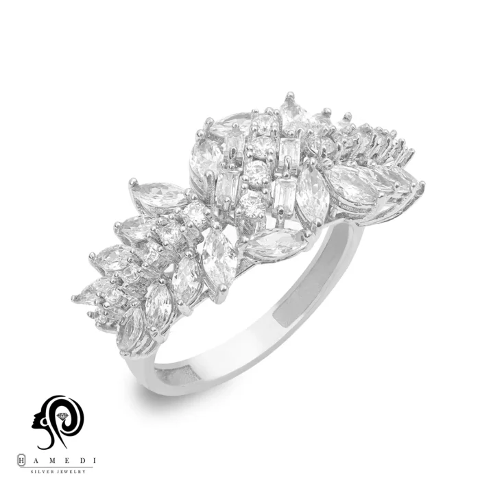 انگشتر نقره زنانه مجلسی جواهری مدل RIL D7