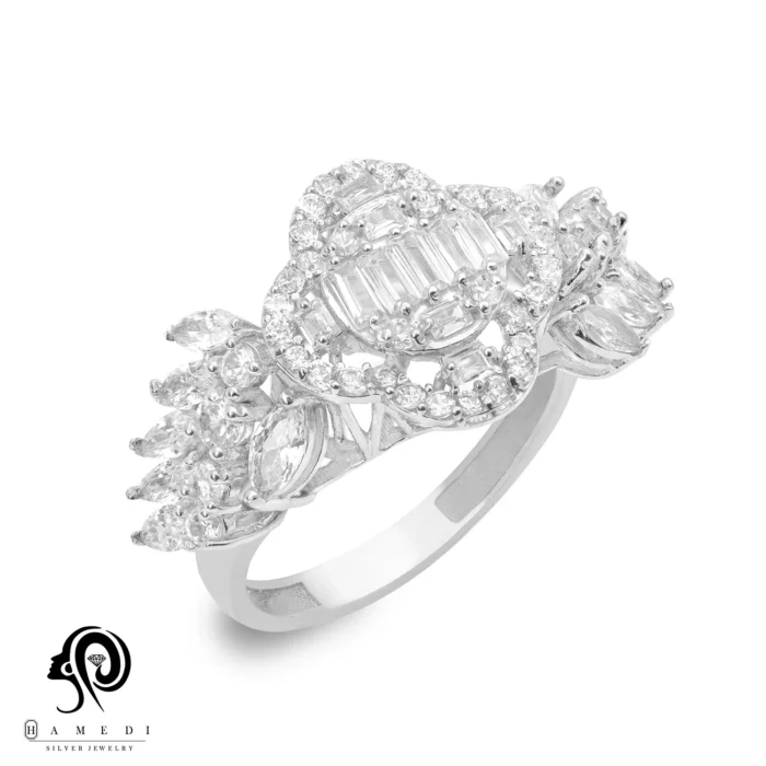 انگشتر نقره زنانه مجلسی جواهری مدل RIL D9