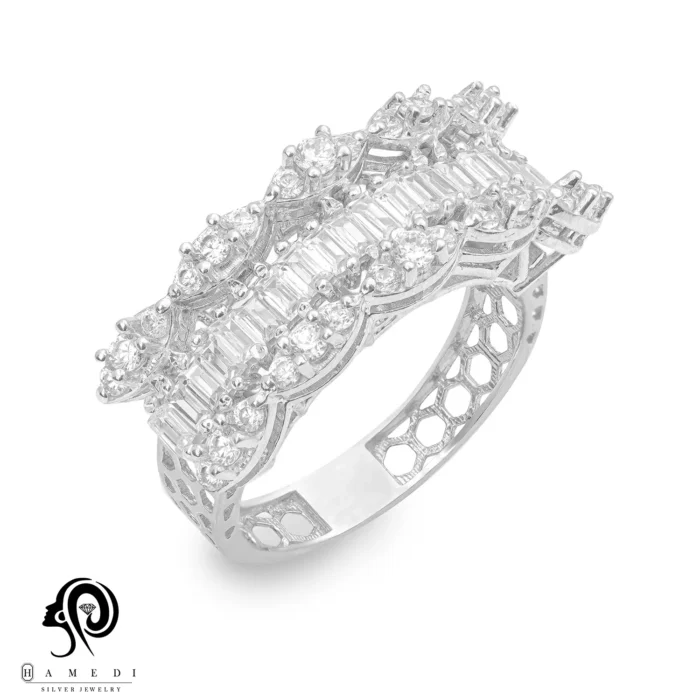 انگشتر نقره زنانه مجلسی جواهری مدل RIL E49