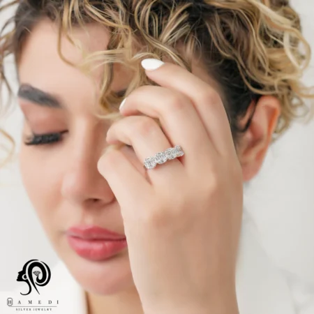 انگشتر نقره زنانه مجلسی جواهری مدل RIL E54