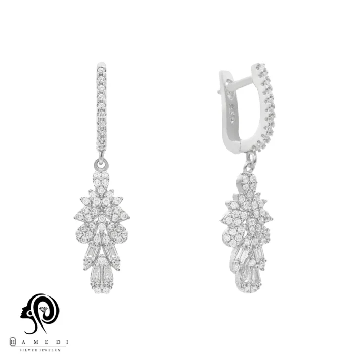 گوشواره نقره زنانه مجلسی جواهری مدل EI E15