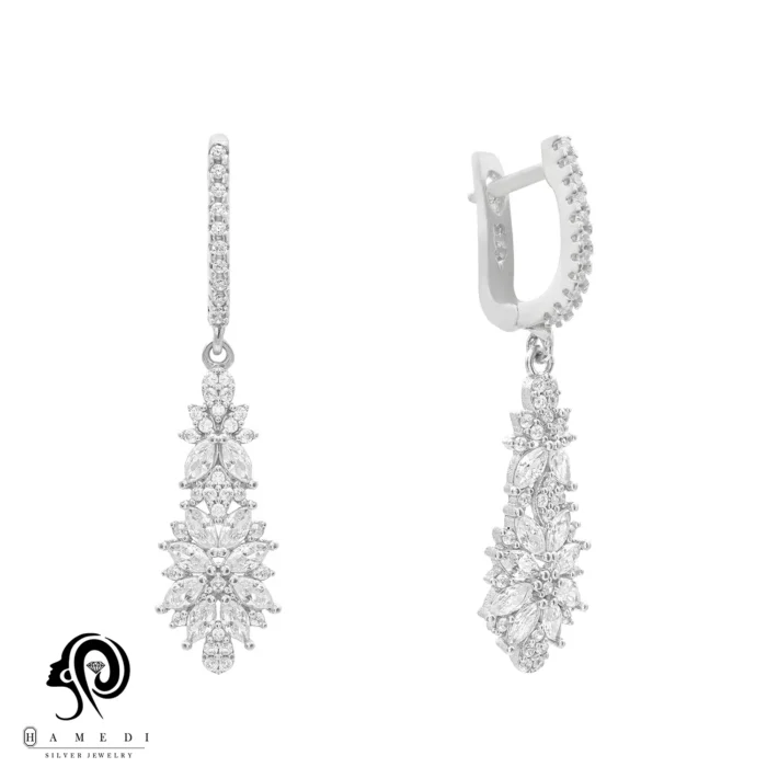 گوشواره نقره زنانه مجلسی جواهری مدل EI K10