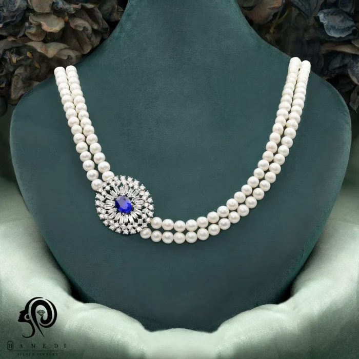 گردنبند مروارید نقره زنانه دو شطه ای مدل KEY 11