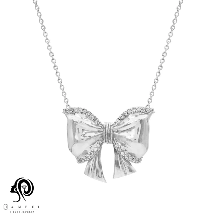 گردنبند نقره زنانه پاپیون نقره ای مدل KICL B1