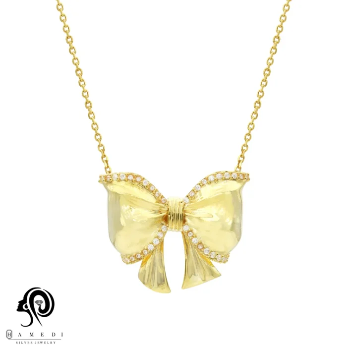 گردنبند نقره زنانه پاپیون طلایی مدل KICL B1 T