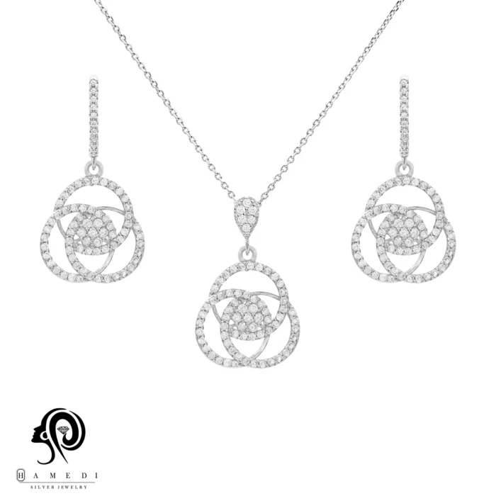 نیم ست نقره زنانه گل رز مدل NI F15