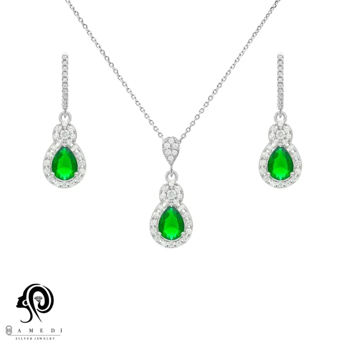 نیم ست نقره زنانه نگین رنگی مدل NI R88