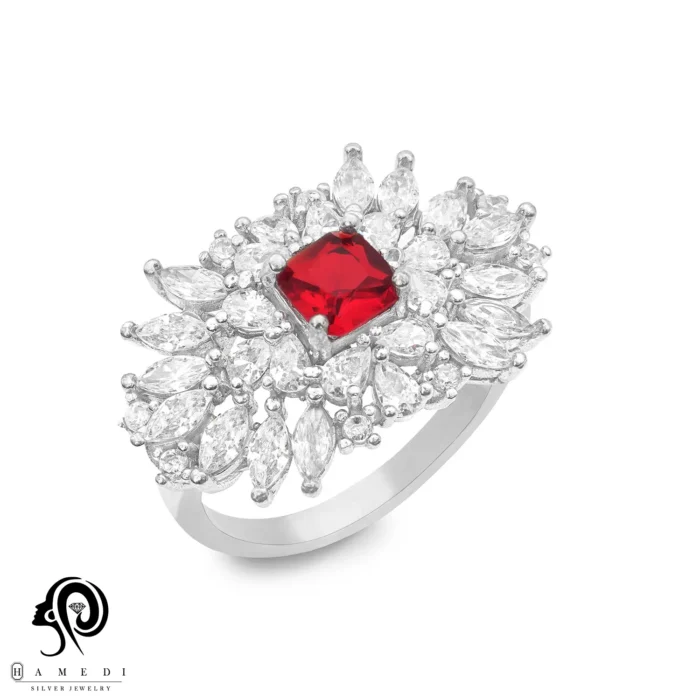 انگشتر نقره زنانه نگین رنگی مدل RI R183