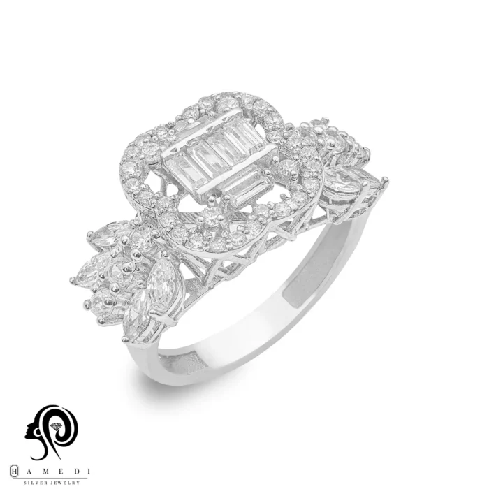 انگشتر نقره زنانه مجلسی جواهری مدل RIL D11