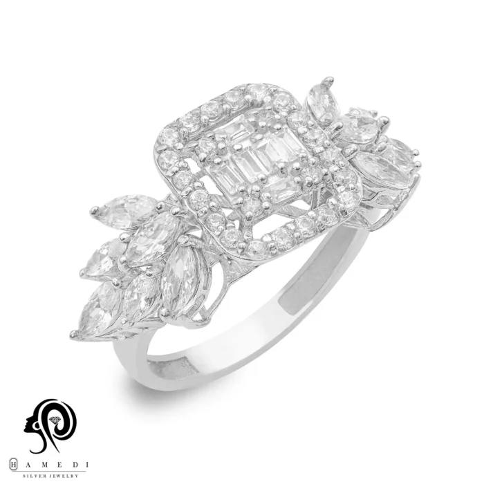 انگشتر نقره زنانه مجلسی جواهری مدل RIL D12