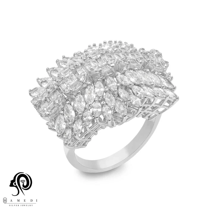 انگشتر نقره زنانه مجلسی جواهری مدل RIL D17