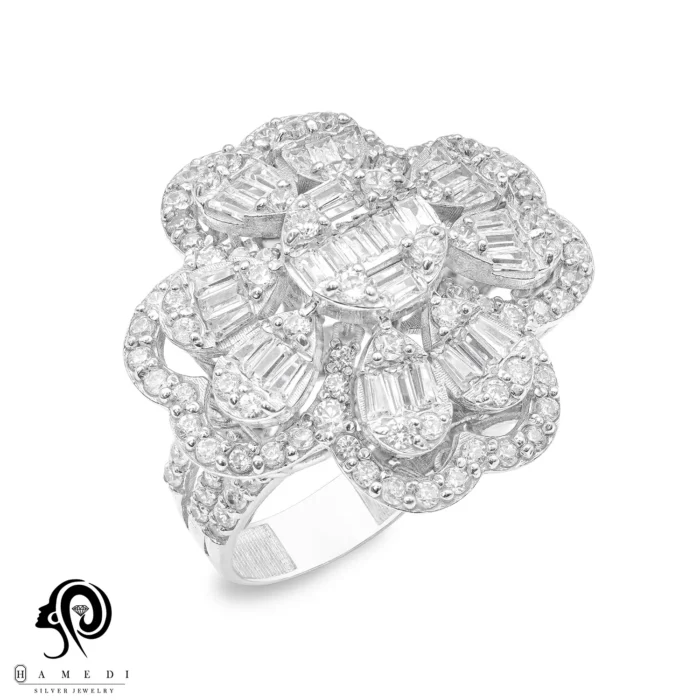 انگشتر نقره زنانه مجلسی جواهری مدل RIL E34