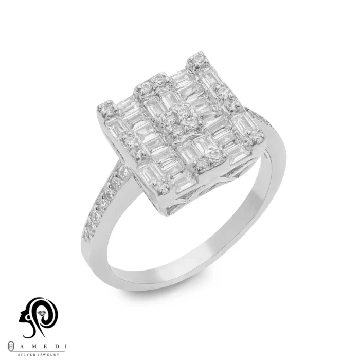 انگشتر نقره زنانه مجلسی جواهری مدل RIL E45