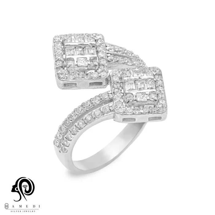 انگشتر نقره زنانه مجلسی جواهری مدل RIL E55