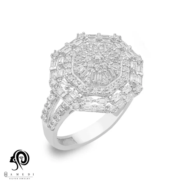 انگشتر نقره زنانه مجلسی جواهری مدل RIL E58