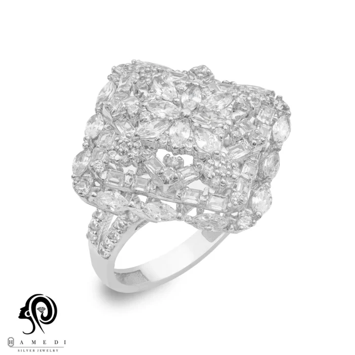 انگشتر نقره زنانه مجلسی جواهری مدل RIL F16