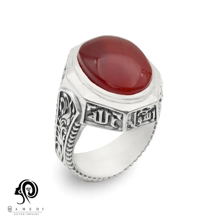 انگشتر عقیق نقره مردانه قرمز مدل RIM AG29