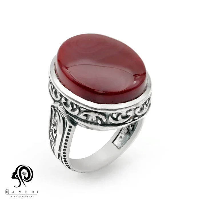 انگشتر عقیق مردانه قرمز نقره مدل RIM AG30