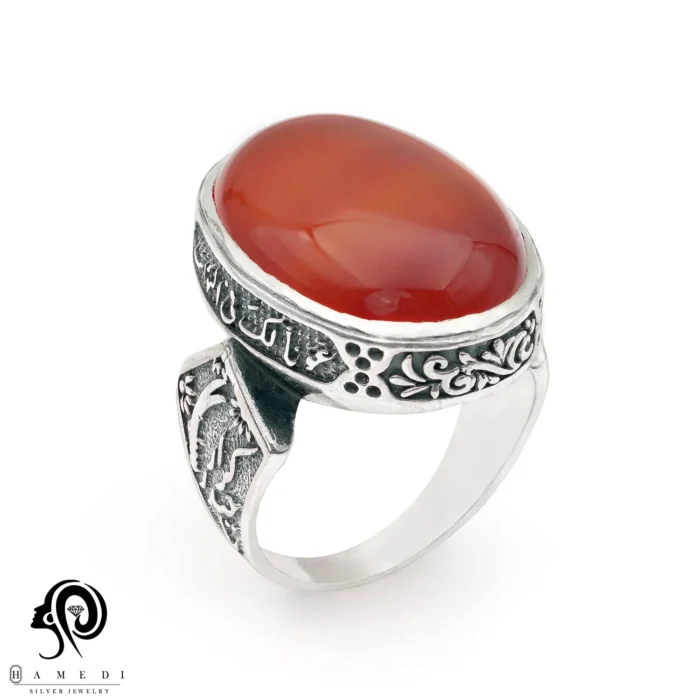 انگشتر عقیق مردانه قرمز نقره مدل RIM AG31