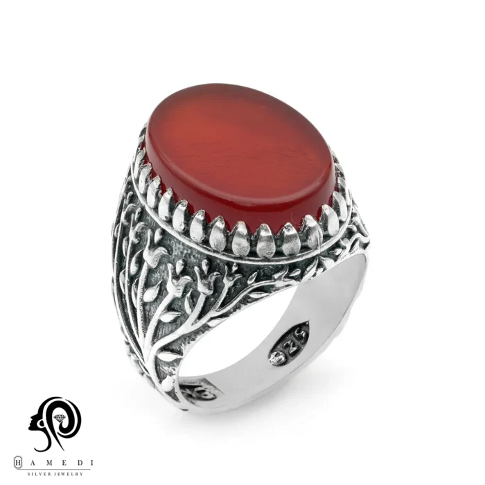انگشتر عقیق مردانه قرمز نقره مدل RIM AG32