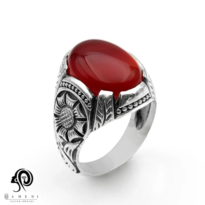 انگشتر عقیق مردانه قرمز نقره مدل RIM AG34