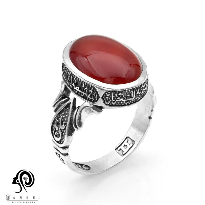 انگشتر عقیق مردانه قرمز نقره مدل RIM AG35