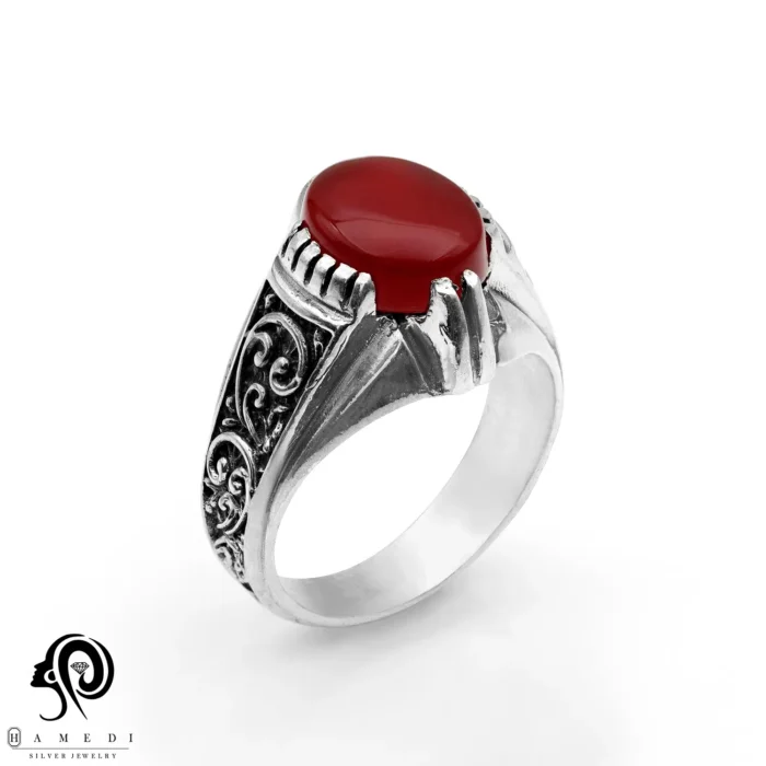 انگشتر عقیق مردانه قرمز نقره مدل RIM AG36