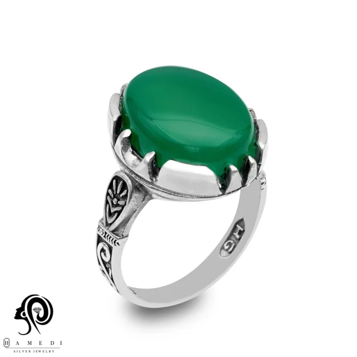 انگشتر نقره مردانه عقیق سبز مدل RIM AS11