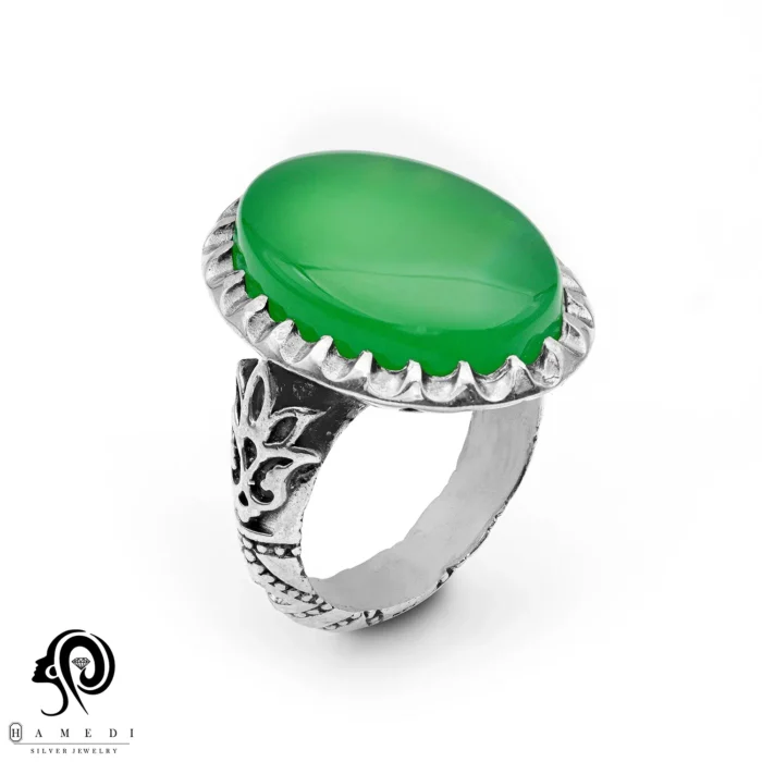 انگشتر نقره مردانه عقیق سبز مدل RIM AS12