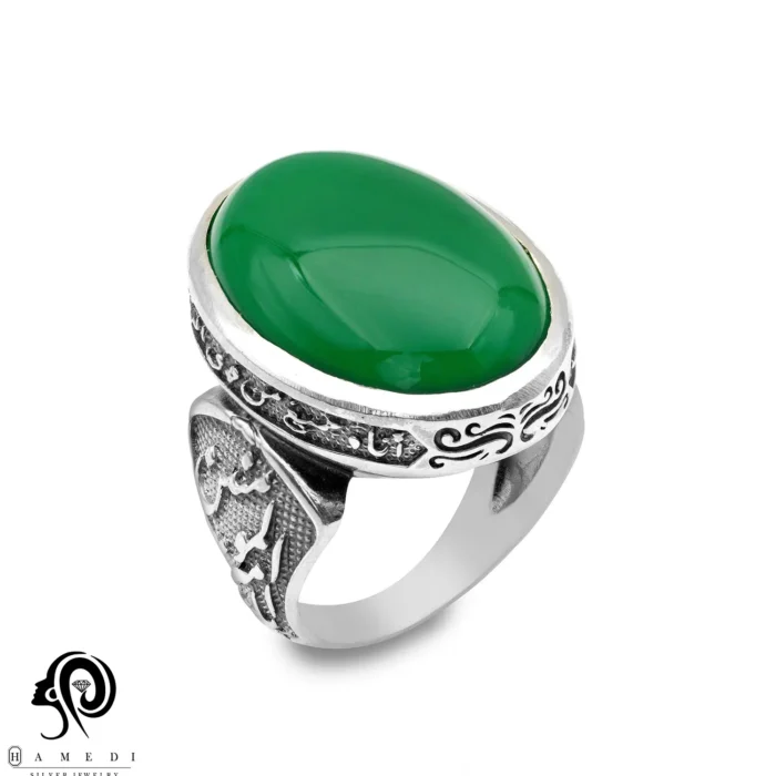 انگشتر نقره مردانه عقیق سبز مدل RIM AS14