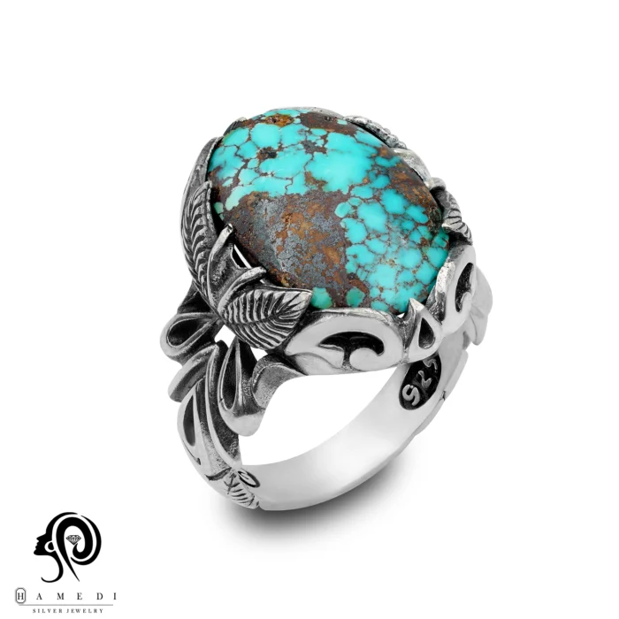 انگشتر فیروزه مردانه اصل نقره مدل RIM FI10