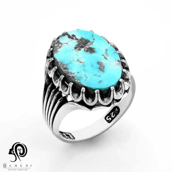 انگشتر فیروزه اصل نقره مردانه مدل RIM FI18
